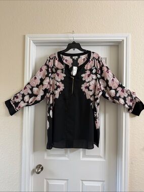 Avenue Black Tunic with Pink Floral Sleeves